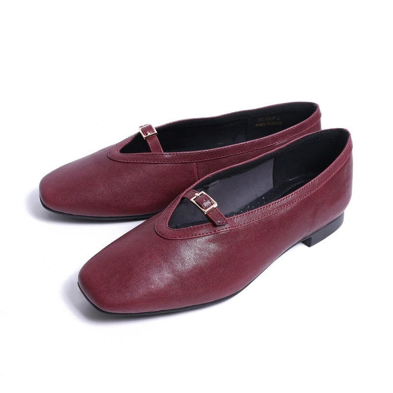 低调不凡 V 型柔软羊皮包鞋酒红色 - 玛莉珍鞋 - 真皮 红色