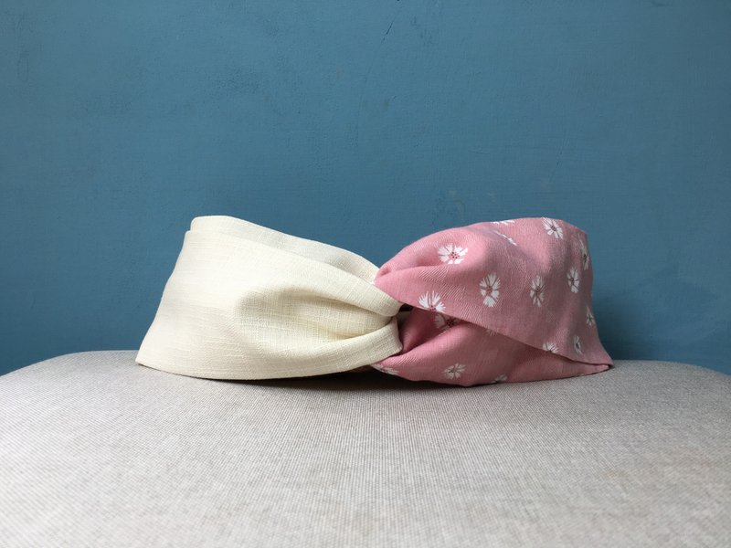 双拼发带 / 粉嫩小花 - 米白 / 日本衣料布 - 发带/发箍 - 棉．麻 白色