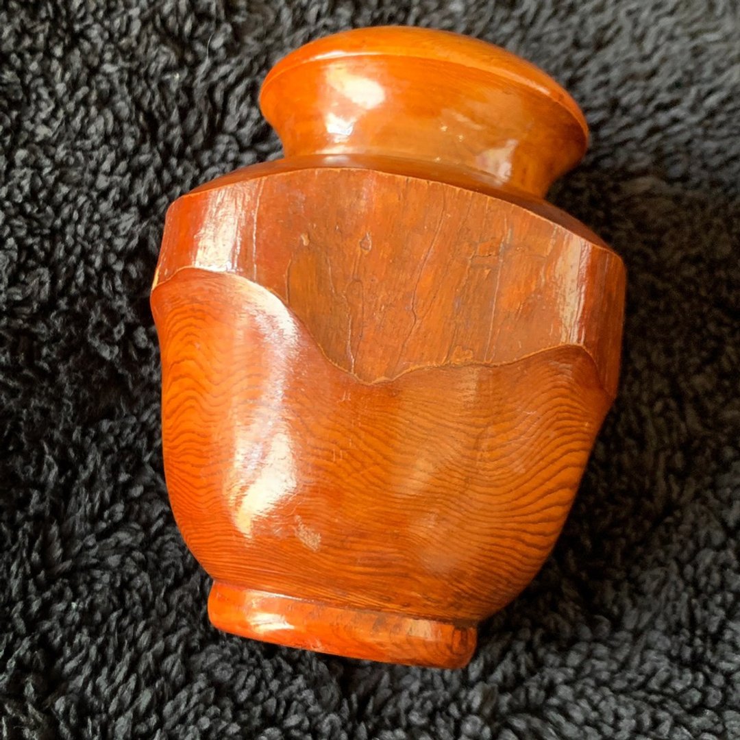 日本 早期日光木雕茶罐│精湛工艺 古朴淳美 木匠工艺品 收藏品 - 茶具/茶杯 - 木头 咖啡色
