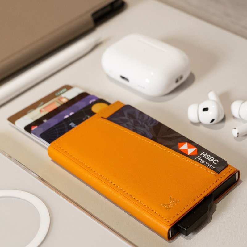 LUCID REFINED | 优质素皮革磁吸金属卡套兼容MagSafe for iPhone - 名片夹/名片盒 - 人造皮革 橘色