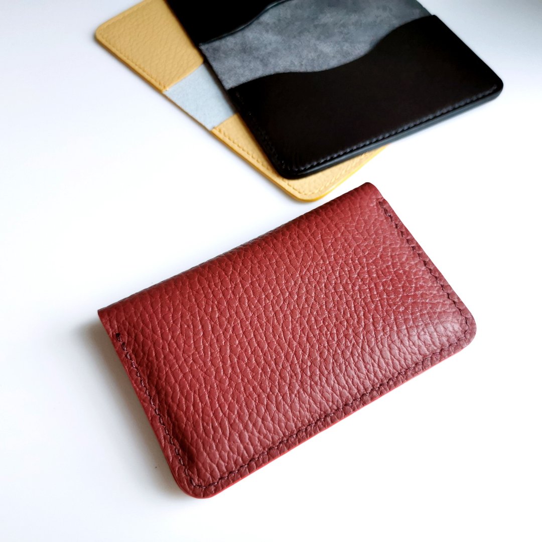 Handmade Red Card Holder, Credit Cards or Business Cards Genuine Leather - 名片夹/名片盒 - 真皮 红色
