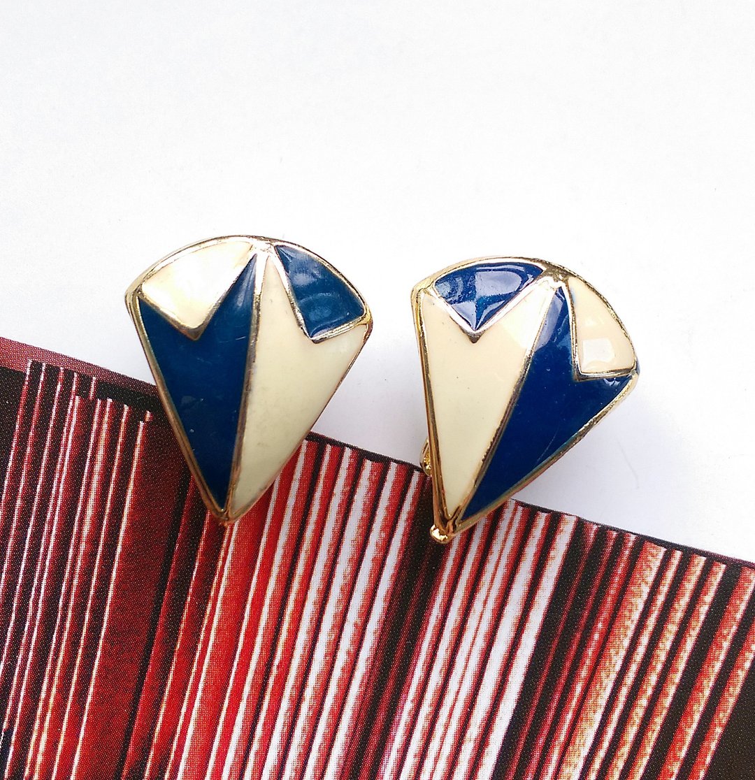 Vintage Jewelry 西洋古董饰品 个性几何 双色 小贴耳  夹式耳环 - 耳环/耳夹 - 其他金属 金色