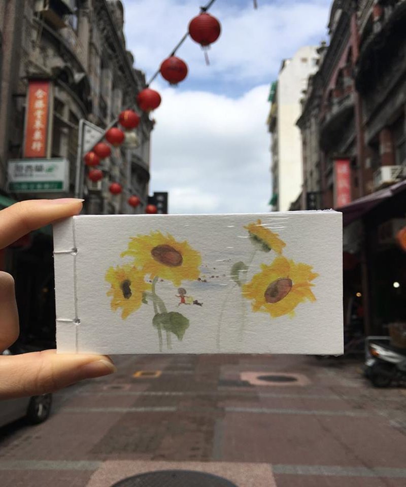 岩崎知弘-海边的向日葵、女孩与小狗-插画古书样便条纸 - 便条纸/标签贴 - 纸 