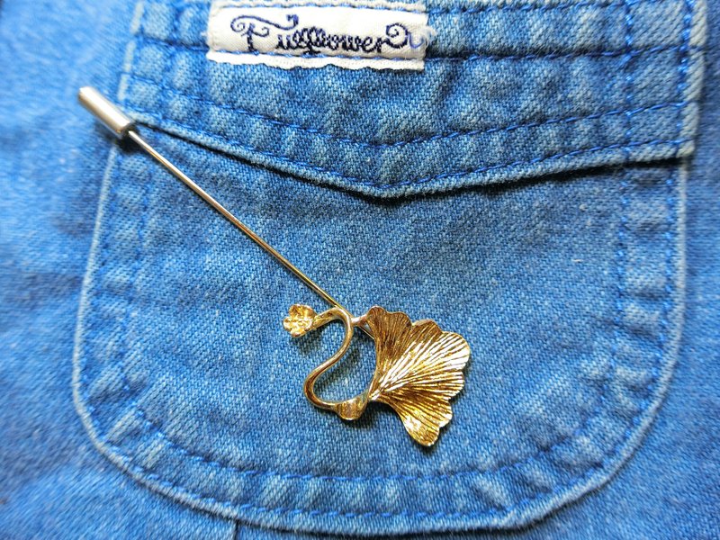 花叶款 一字胸针别针领针 - 发饰 - 其他金属 金色