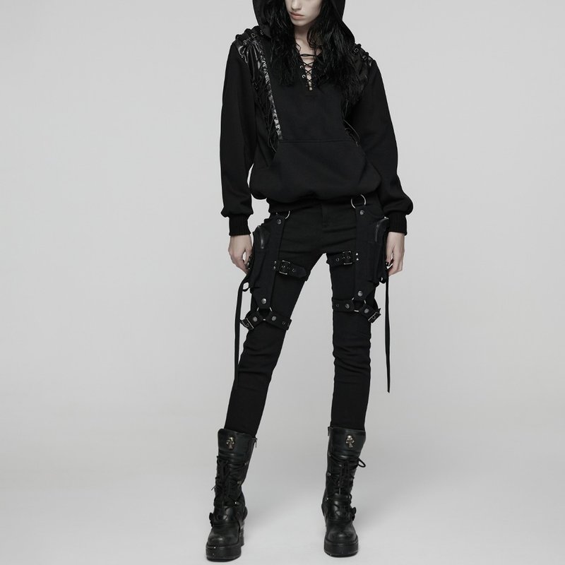 庞克治疗师能量口袋包紧身裤 / 可拆侧袋 - 女装长裤 - 其他材质 黑色