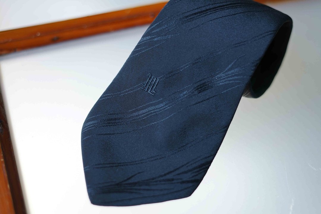 绅士古董丝质领带-Lanvin-100%silk-黑色水波纹 - 领带/领带夹 - 丝．绢 黑色