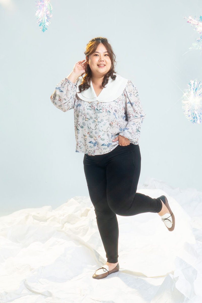 【波丽印花】双层领片 造型上衣 开襟外套 英国皇家鹿苑 大尺码 - 女装休闲/机能外套 - 棉．麻 卡其色