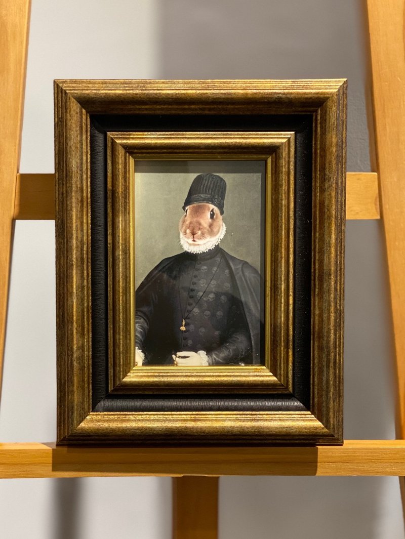 仿古典兔子肖像画(含框) - 海报/装饰画/版画 - 纸 金色