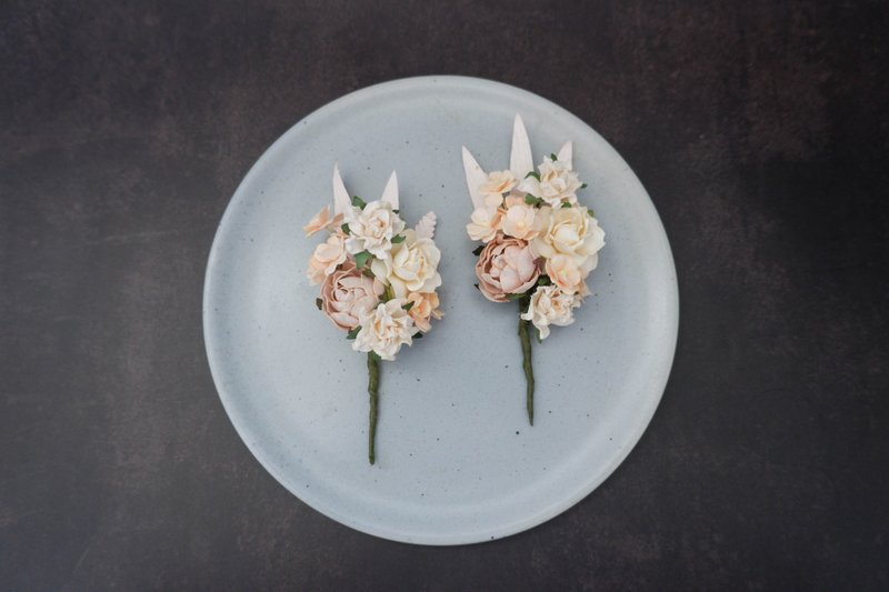 Earth tone boutonniere, flower buttonhole, wedding corsage (1 pc) - 胸花/手腕花 - 纸 多色