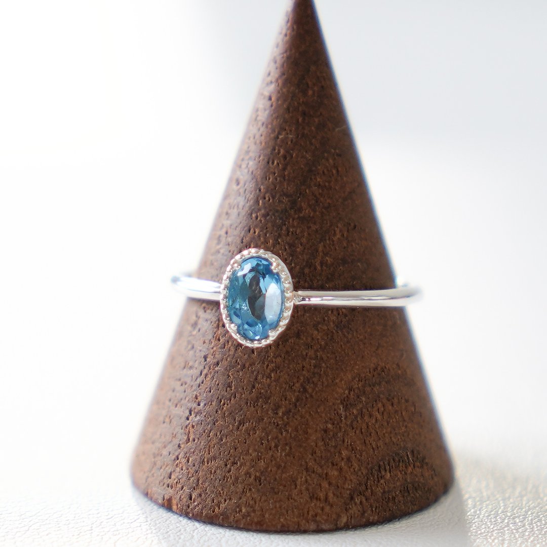 Swiss Blue Topaz Mill RING / SV925 天然石 托帕石 瑞士蓝托帕石 蓝色 - 戒指 - 纯银 蓝色