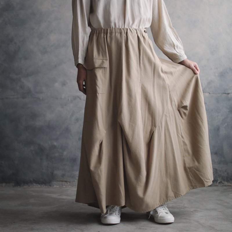 Omake Original / shiki pants - 裙子 - 棉．麻 卡其色