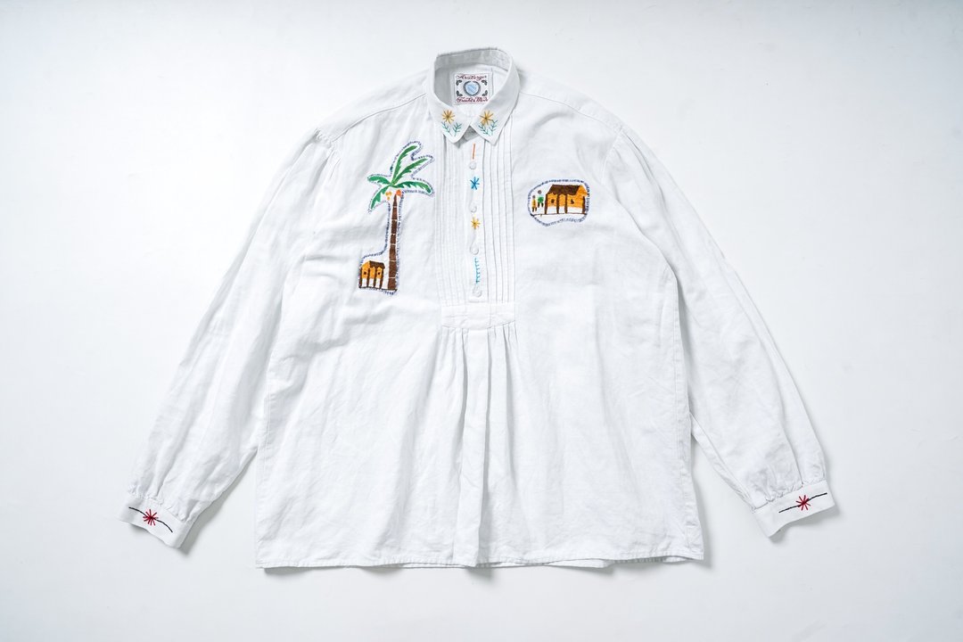 照旧 古着 提洛上衣8 手工刺绣 长袖 衬衫 vintage - 女装上衣 - 棉 白色