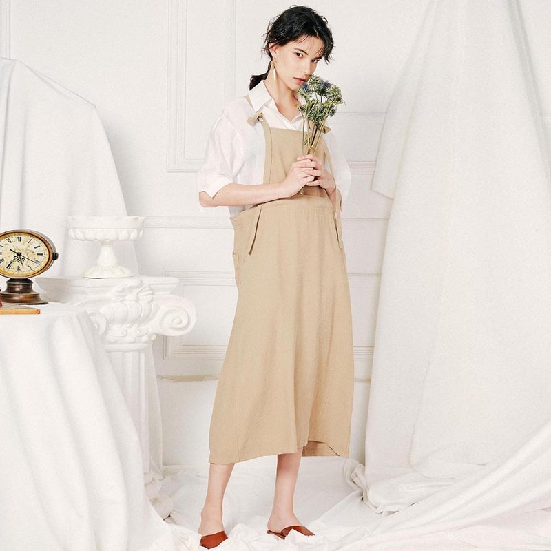 【清仓满减】安妮陈新款文艺腰部活页背带连身裙洋装 8610T - 洋装/连衣裙 - 其他人造纤维 卡其色