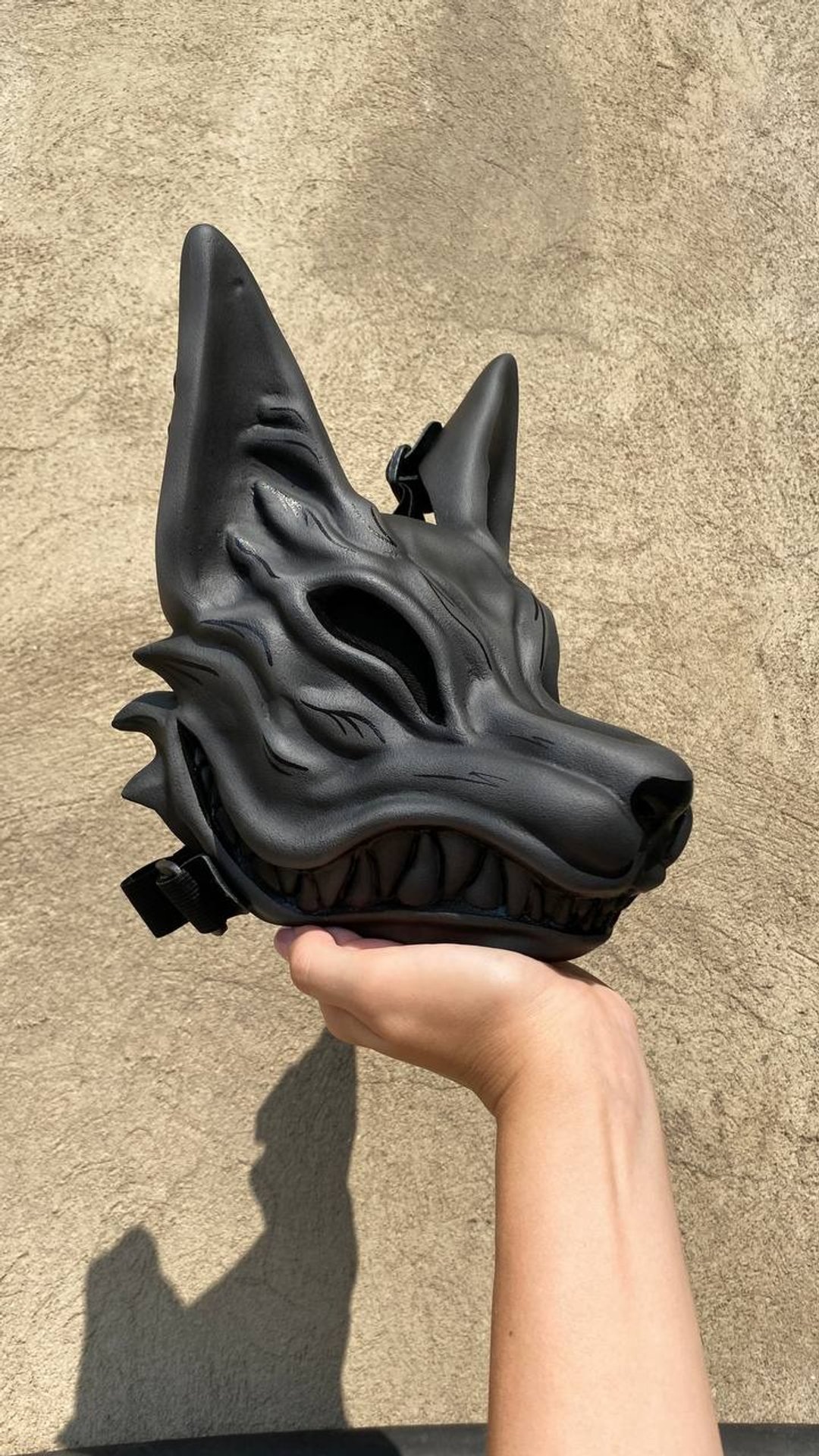 可佩戴的黑色狐狸面具 黑色狐狸面具 日本狐狸面具 - 口罩 - 树脂 黑色