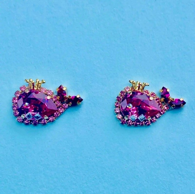 耳针耳夹粉红 - 耳环/耳夹 - 玻璃 粉红色