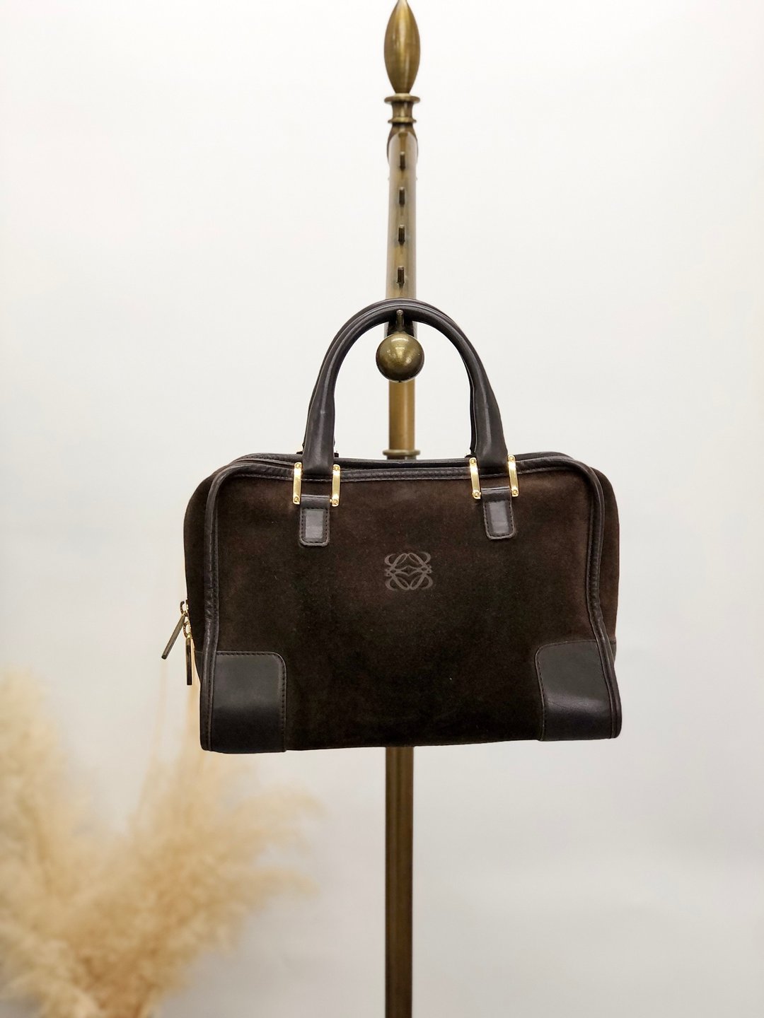 【日本直运，名牌二手包装】LOEWE Amazona 28 手提包棕麂皮迷你波士顿复古复古 3s6cim - 手提包/手提袋 - 真皮 咖啡色