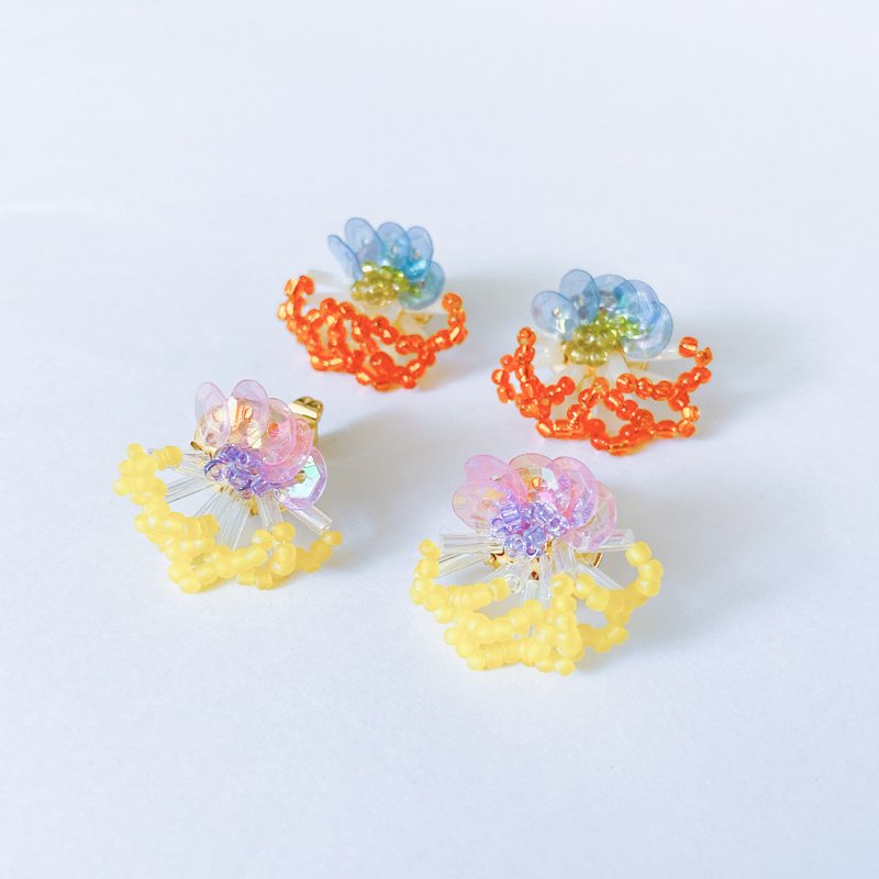 夏天的珊瑚-蓝橘/粉黄色 耳环/耳针/耳夹/夹式/耳饰 - 耳环/耳夹 - 其他材质 橘色