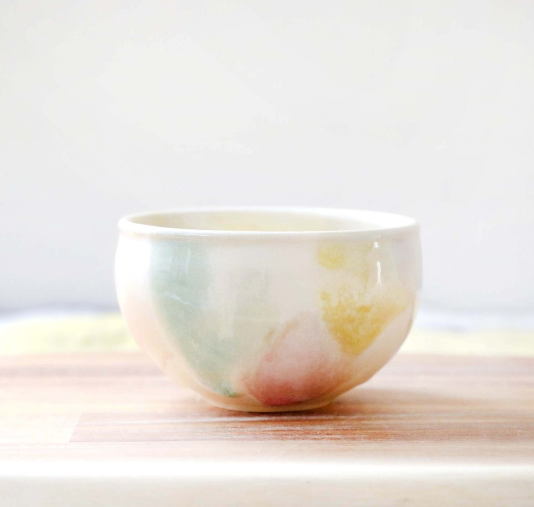 特价贩售 / 生成色雾面釉与春色三彩小巧杯 - 碗 - 陶 粉红色