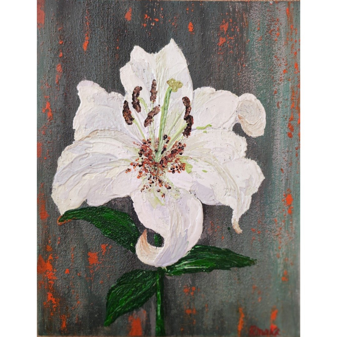 百合花原创艺术画框绘画 Impasto 纹理表面由 RinaArtSK 创作 - 墙贴/壁贴 - 其他材质 多色