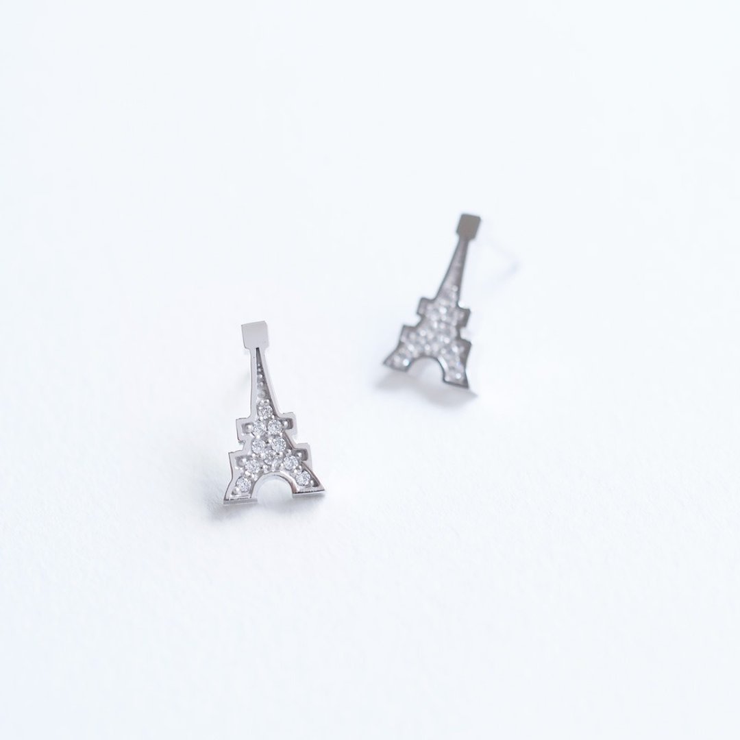 Eiffel Tower Earrings Silver 925 - 项链 - 其他金属 银色