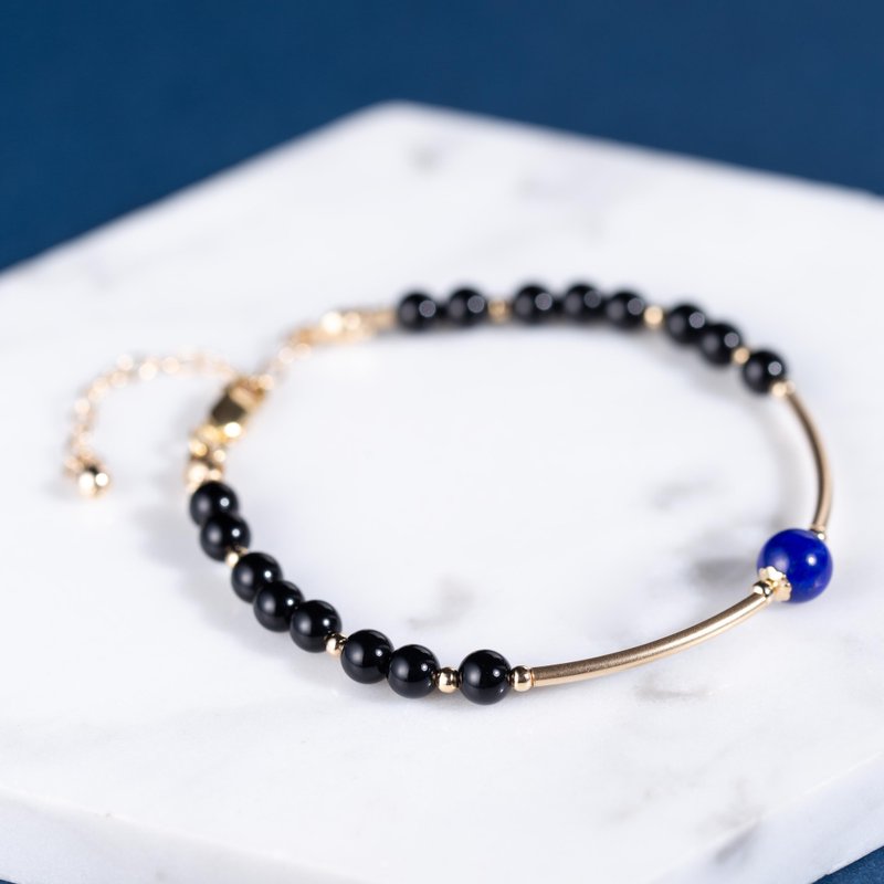 黑玛瑙青金石14KGF手链 | 天然水晶14K包金手环手链  | 定制礼物 - 手链/手环 - 水晶 黑色