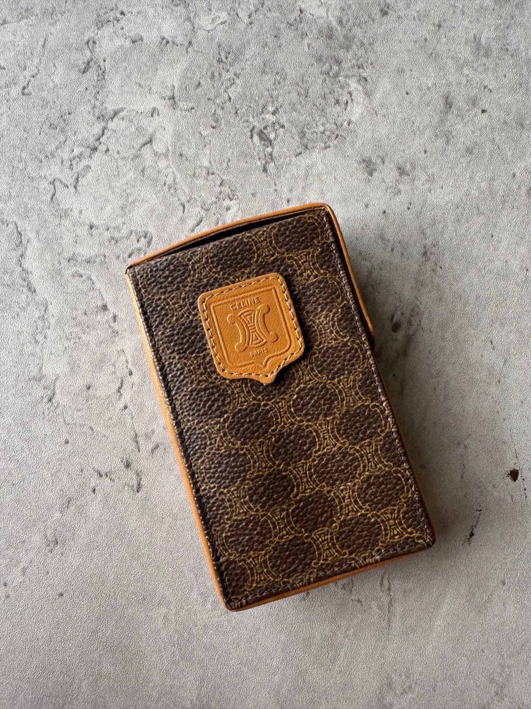 中古正品 Celine 凯旋门皮盒 卡片盒 香烟盒 钱包卡夹 - 名片夹/名片盒 - 防水材质 咖啡色