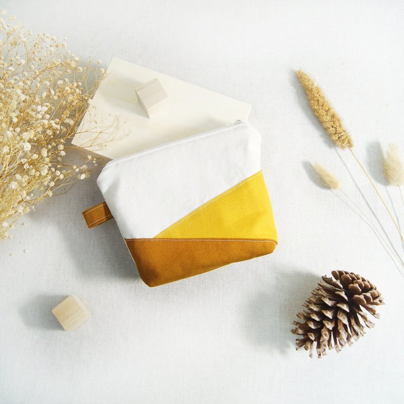 现货森林系简约拼色化妆包收纳包 – 芥末黄 - 化妆包/杂物包 - 棉．麻 黄色