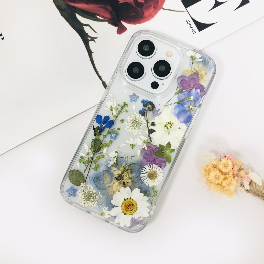 天然小花卉押花手机壳适用于iPhone 16e Samsung S25 Ultra - 手机壳/手机套 - 植物．花 