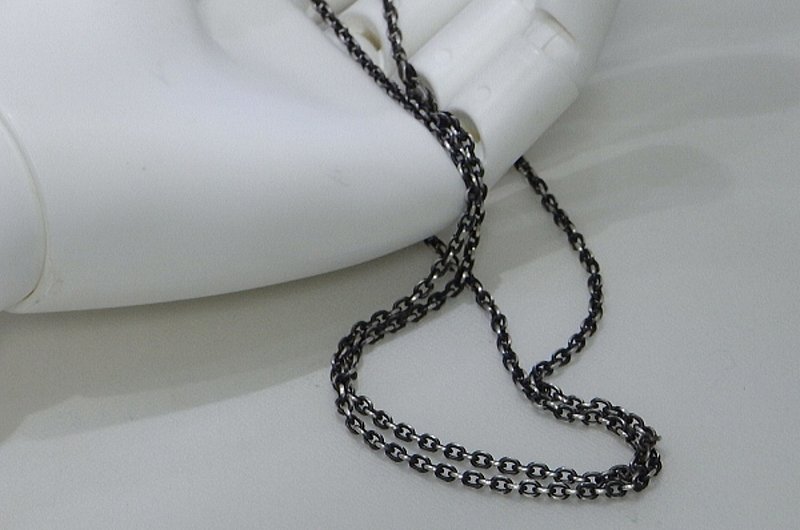 sterling silver 925 chain oxidized sulfured matte 70cm - 项链 - 银 银色