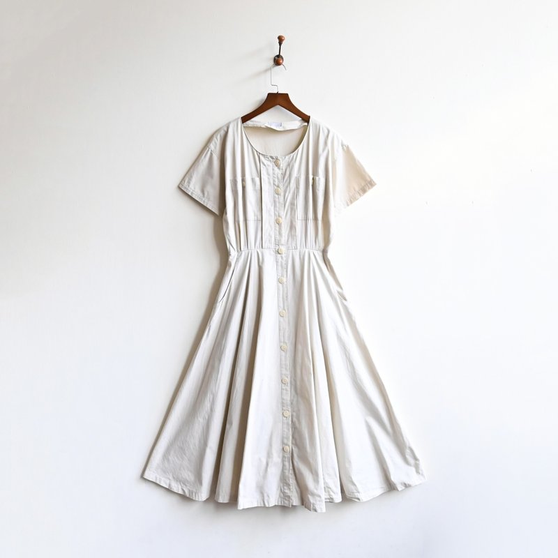 【蛋植物古着】清雅盛暑棉质短袖古着洋装 - 洋装/连衣裙 - 棉．麻 