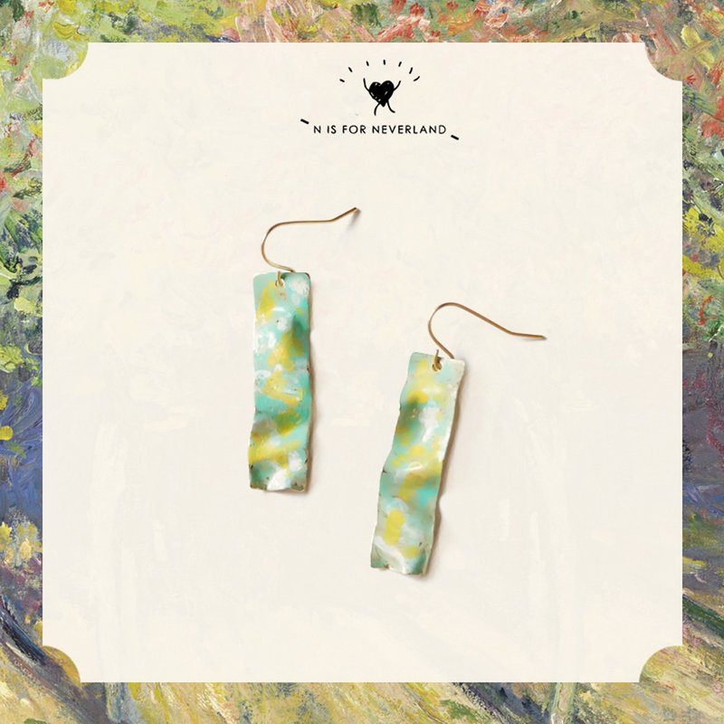 莫奈油画系肌理感手绘黄绿春色铜镀厚18k金耳环 - 耳环/耳夹 - 铜/黄铜 金色