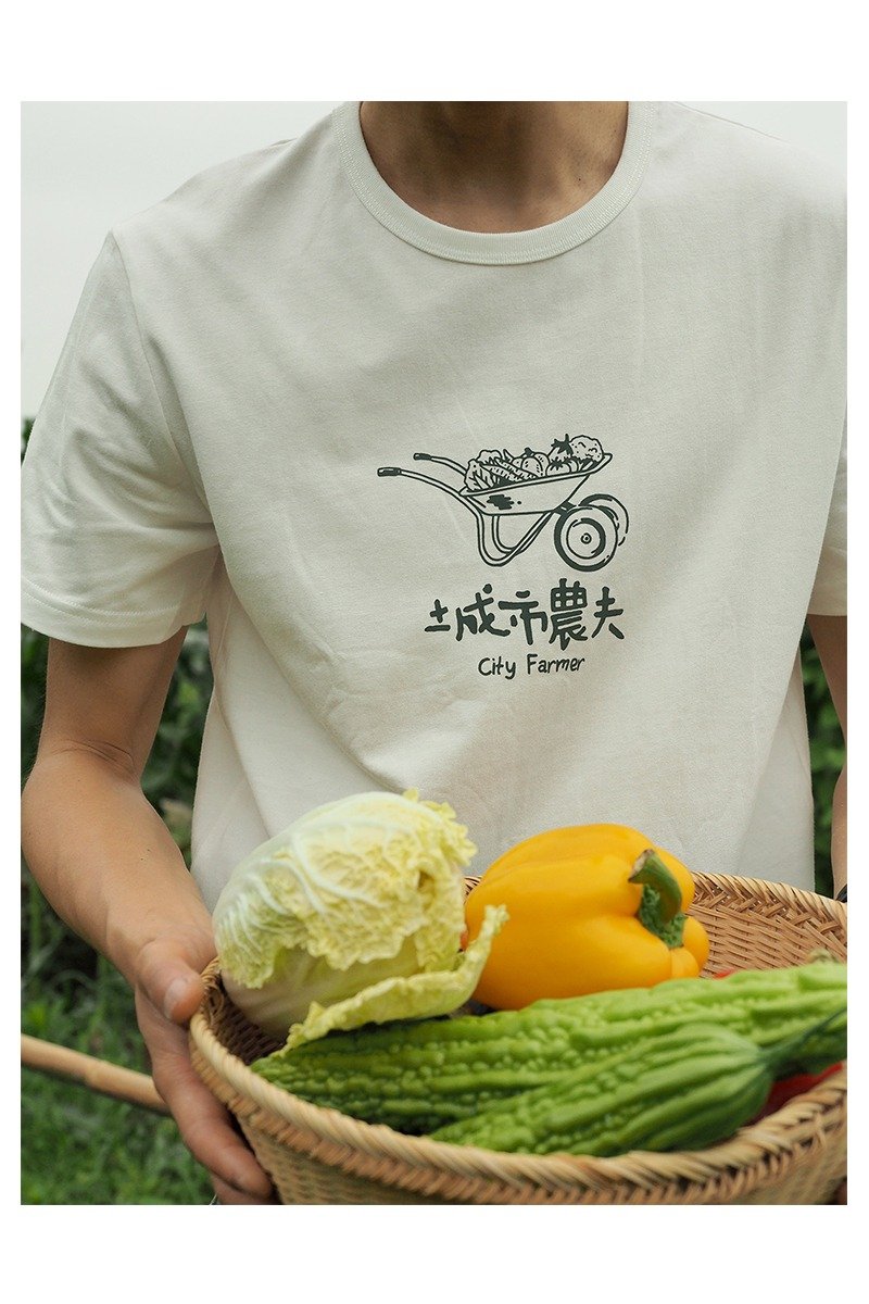 城市农夫 City Farmer 印花短袖T恤 男士 - 男装上衣/T 恤 - 棉．麻 白色
