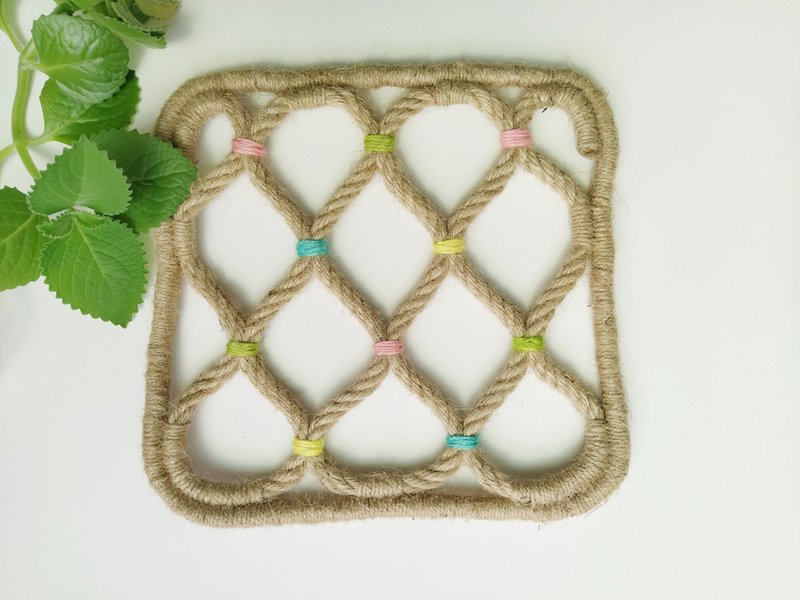 麻绳手工编织窗花垫/方形款 - 摆饰 - 棉．麻 卡其色