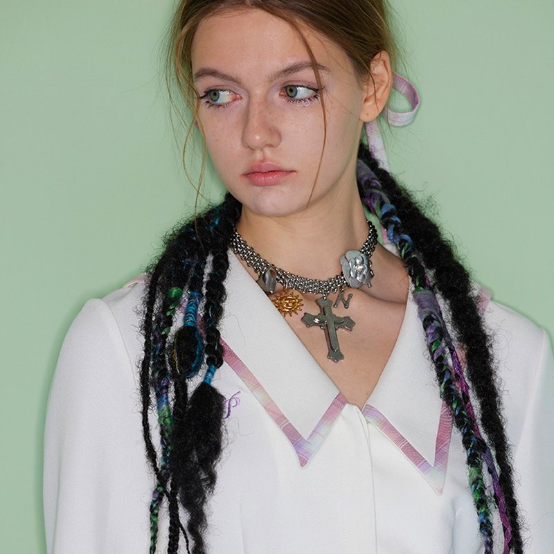 钛钢十字架PU花朵项链 - 项链 - 其他材质 