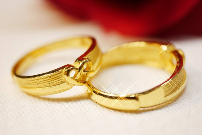 黄金戒指-心心相印黄金9999戒-对戒 - 戒指 - 24k 金 金色