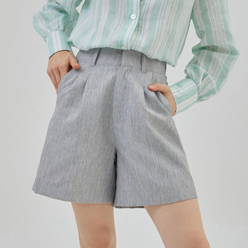 BIRUCHU BONJOUR SHORTS - GREY FRENCH LINEN 灰色亚麻短裤 - 女装短裤 - 亚麻 灰色