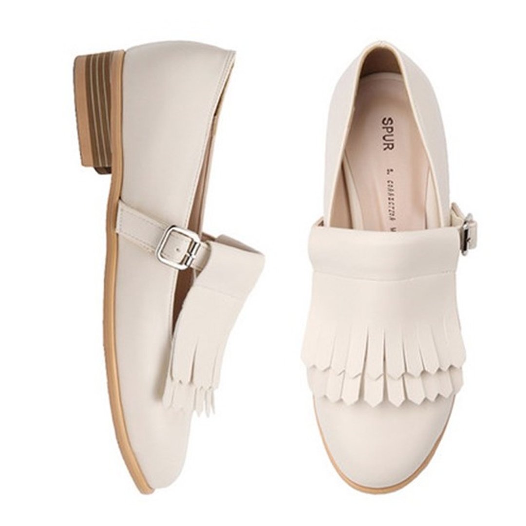 SPUR 可拆流苏扣带鞋 JS7029 IVORY - 女款牛津鞋/乐福鞋 - 其他材质 白色