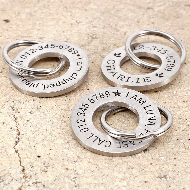 用于狗和猫的雕刻宠物 ID 标签 雕刻单面宠物标签 - 项圈/牵绳 - 不锈钢 银色