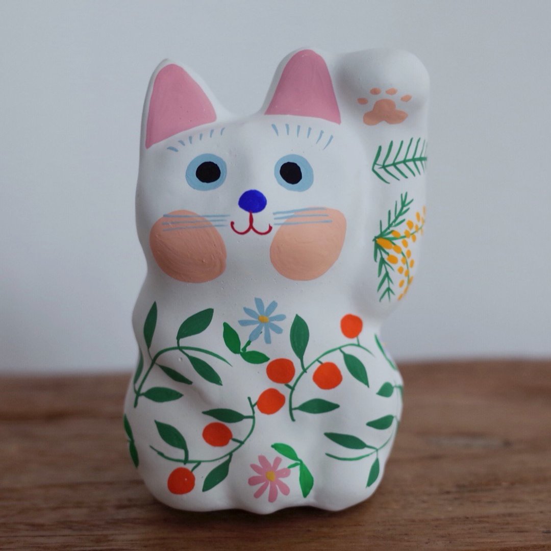 Lucky Cat Wreath Pattern Left hand beckoning - 玩偶/公仔 - 纸 