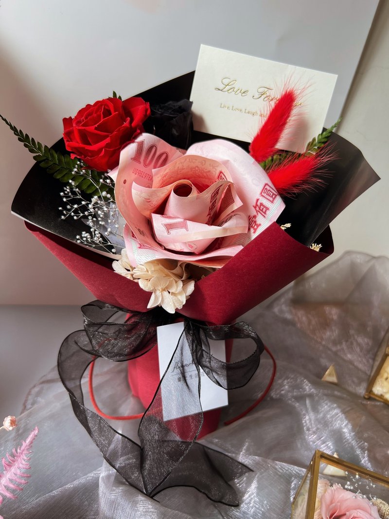 【情人节花束】flower-of-life有钱花束 厄瓜多尔尔永生玫瑰 钞票花 - 干燥花/捧花 - 植物．花 红色