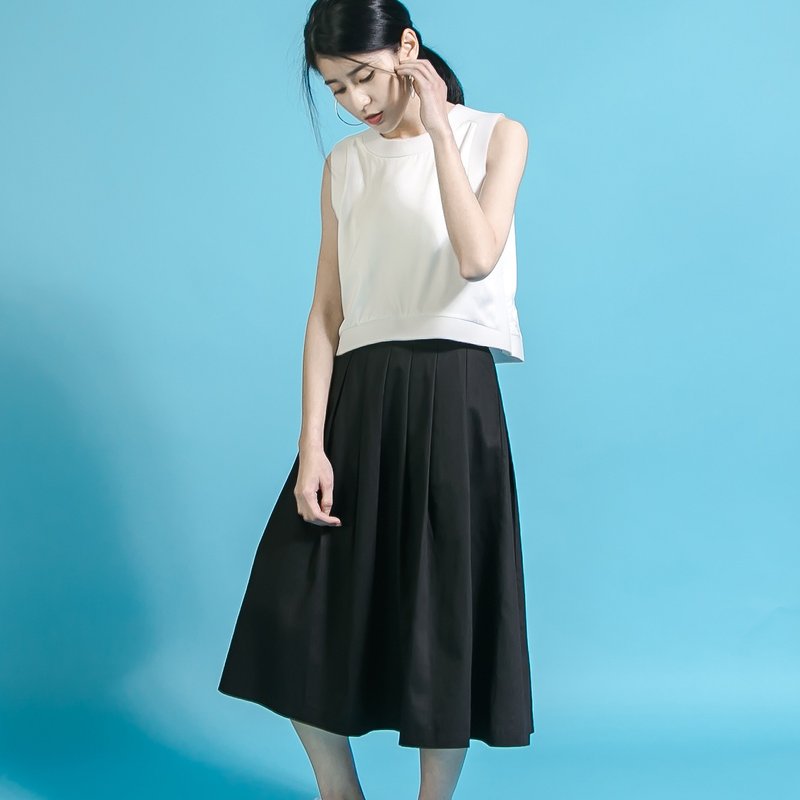 Overlapped 经典合褶长裙_6SF201_黑 - 裙子 - 棉．麻 黑色