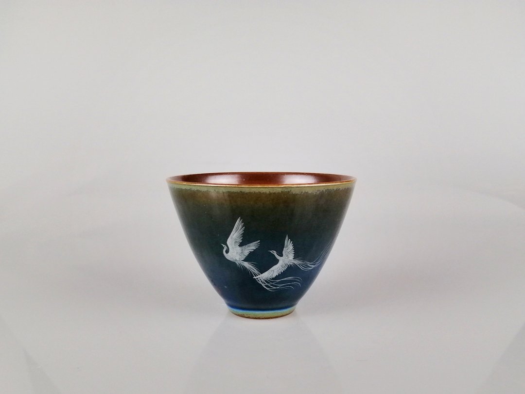 柴烧 手工 手绘 景德镇 等于堂 深蓝釉 凤凰主人杯 - 茶具/茶杯 - 瓷 蓝色
