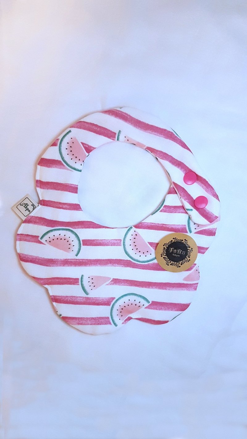 米底红条纹-西瓜八层纱100%cotton双面造型围兜.口水巾 - 围嘴/口水巾 - 棉．麻 红色