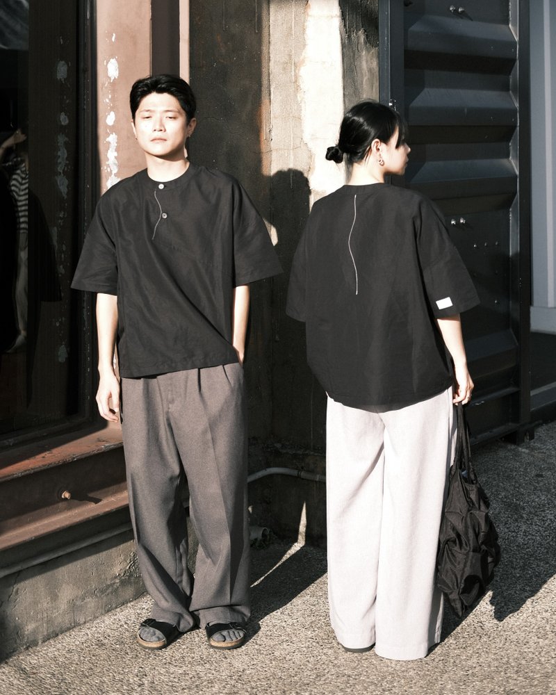 流流 上衣 - 男装衬衫 - 棉．麻 黑色
