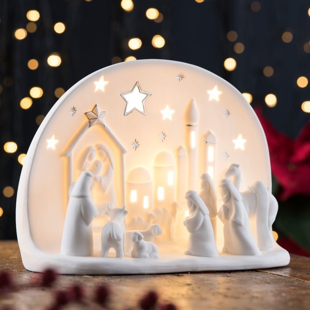 爱尔兰Belleek Living 陶瓷圣诞马槽夜灯 限量2件 - 灯具/灯饰 - 瓷 白色