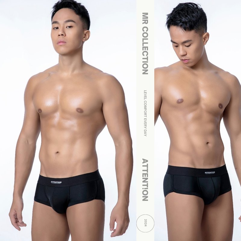 AttentionWear大人物系列四角内裤【经典黑】│ATTENTION 台湾制 - 男士内衣裤 - 尼龙 黑色