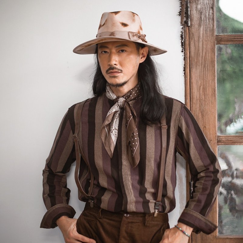 SOARIN纯棉无领粗条纹工装衬衫(2331C178) - 男装衬衫 - 棉．麻 紫色