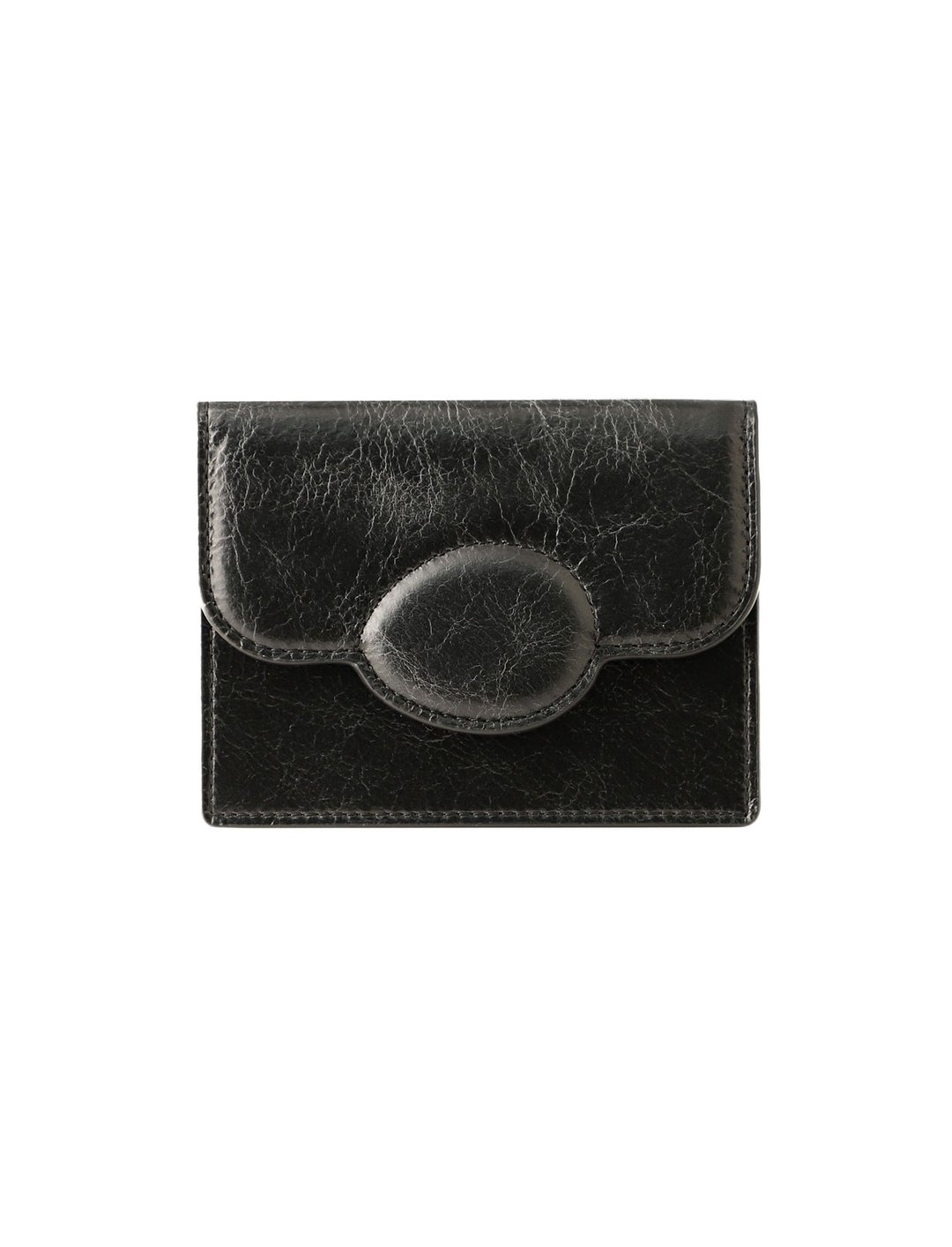 Pebble Card Wallet 裂纹黑 (意大利牛皮) - 名片夹/名片盒 - 真皮 黑色