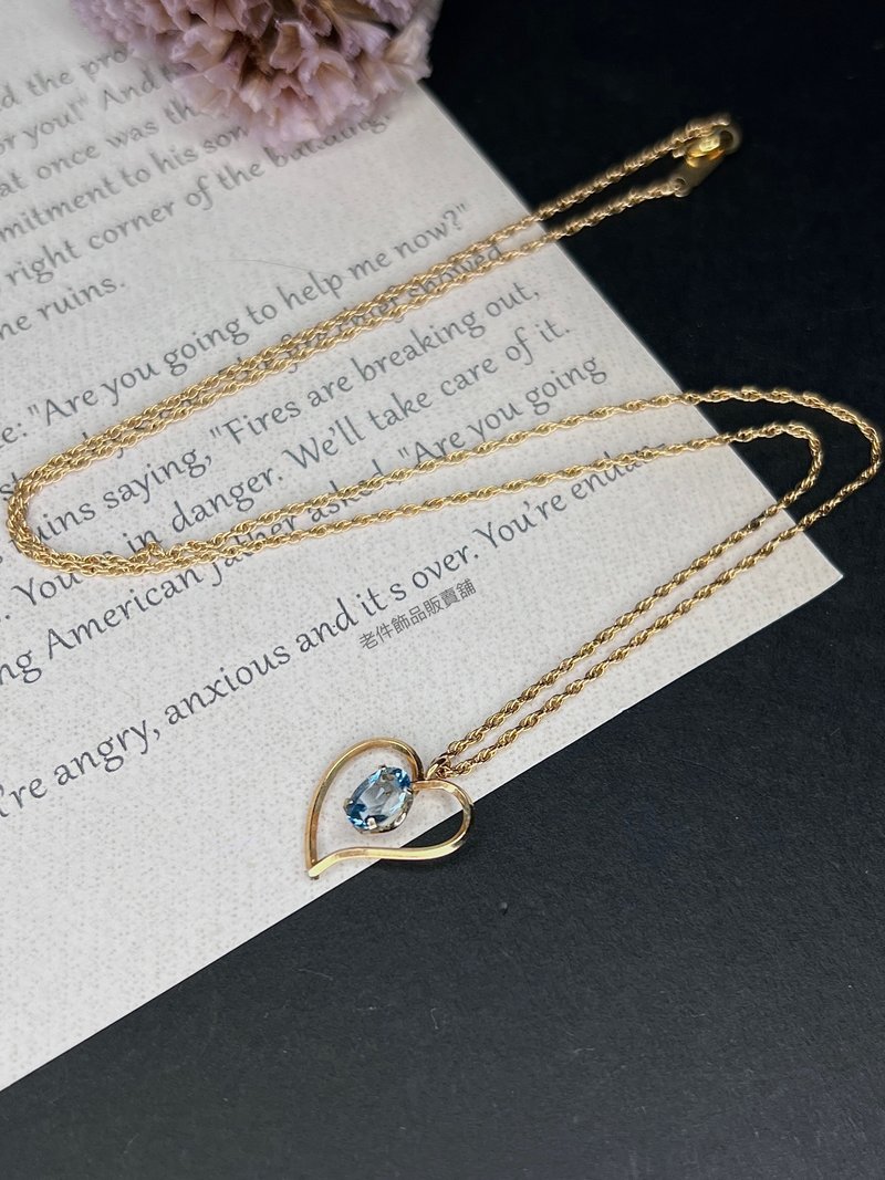 美国古董老件- Krementz 14K 包金天然托帕石项链 - 项链 - 半宝石 蓝色