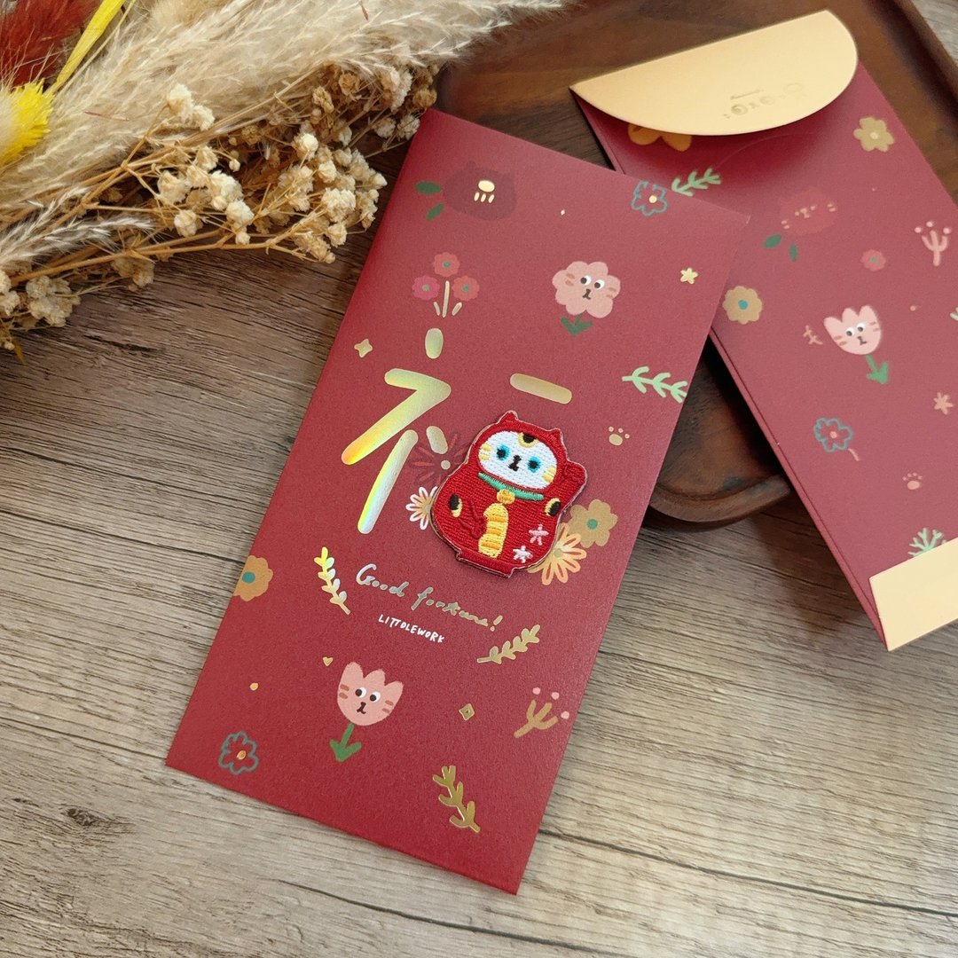 【新年产品】烫金春联红包袋 利是 | 招财福猫 - 红包/春联 - 绣线 红色